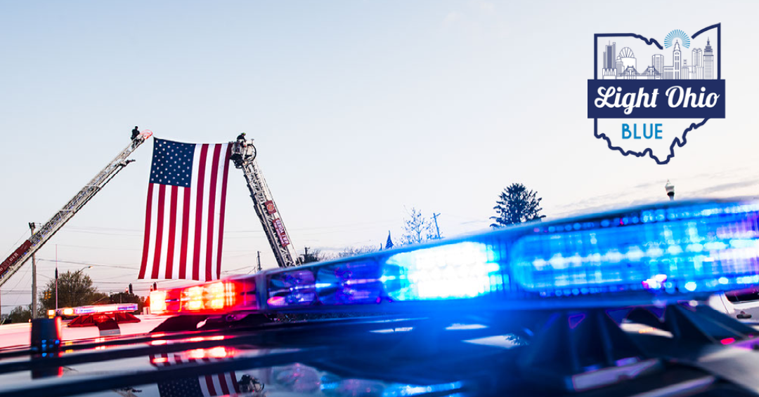 Blue lights with flag