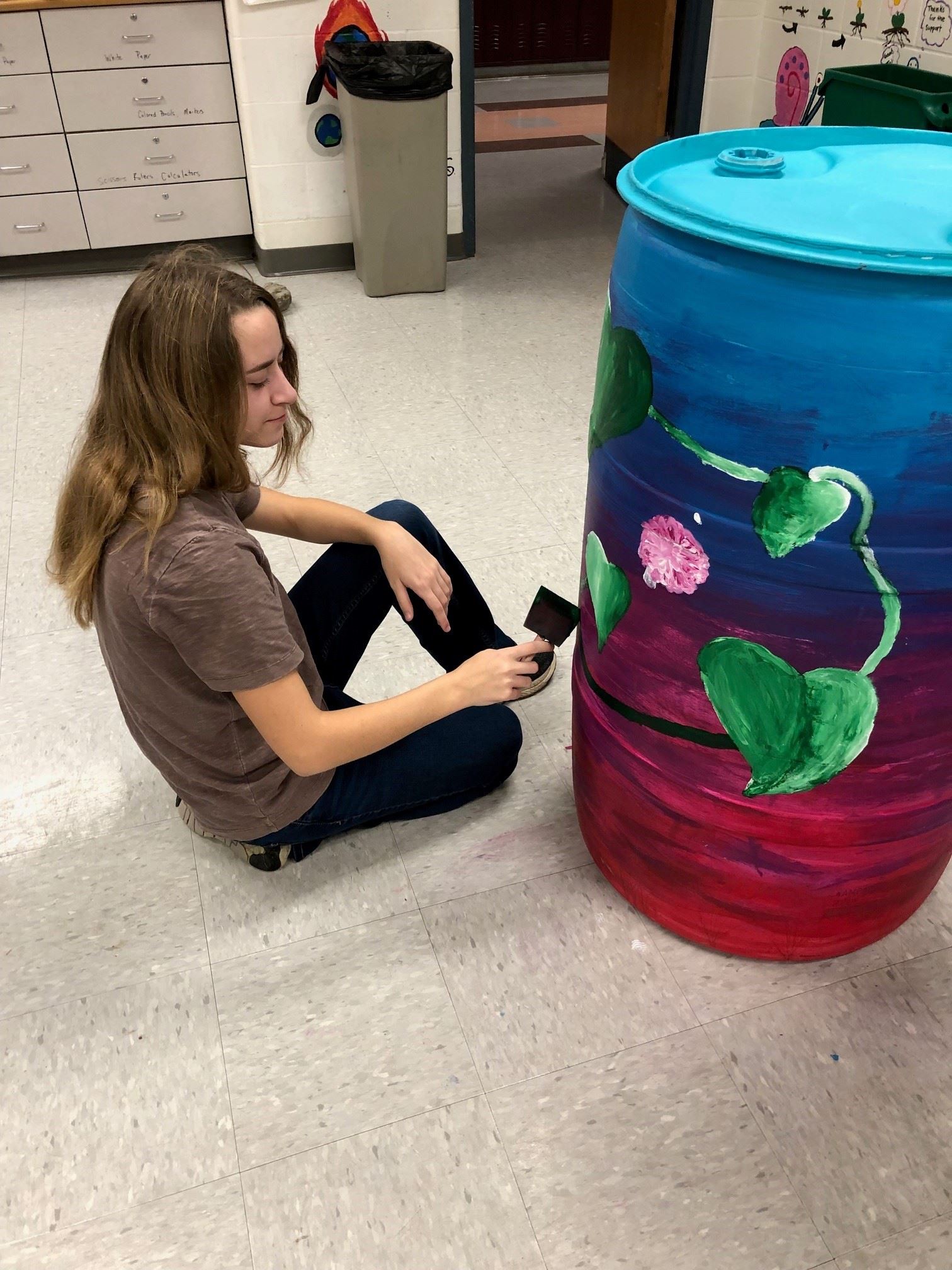 Olivia Klopfenstein Rain Barrel In Progress for RSWC Auction
