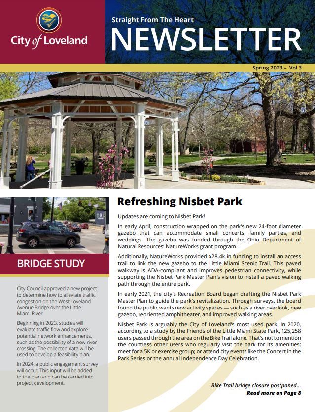 Cover page of Straight From the Heart Newsletter showing print and photo of Nisbet Park