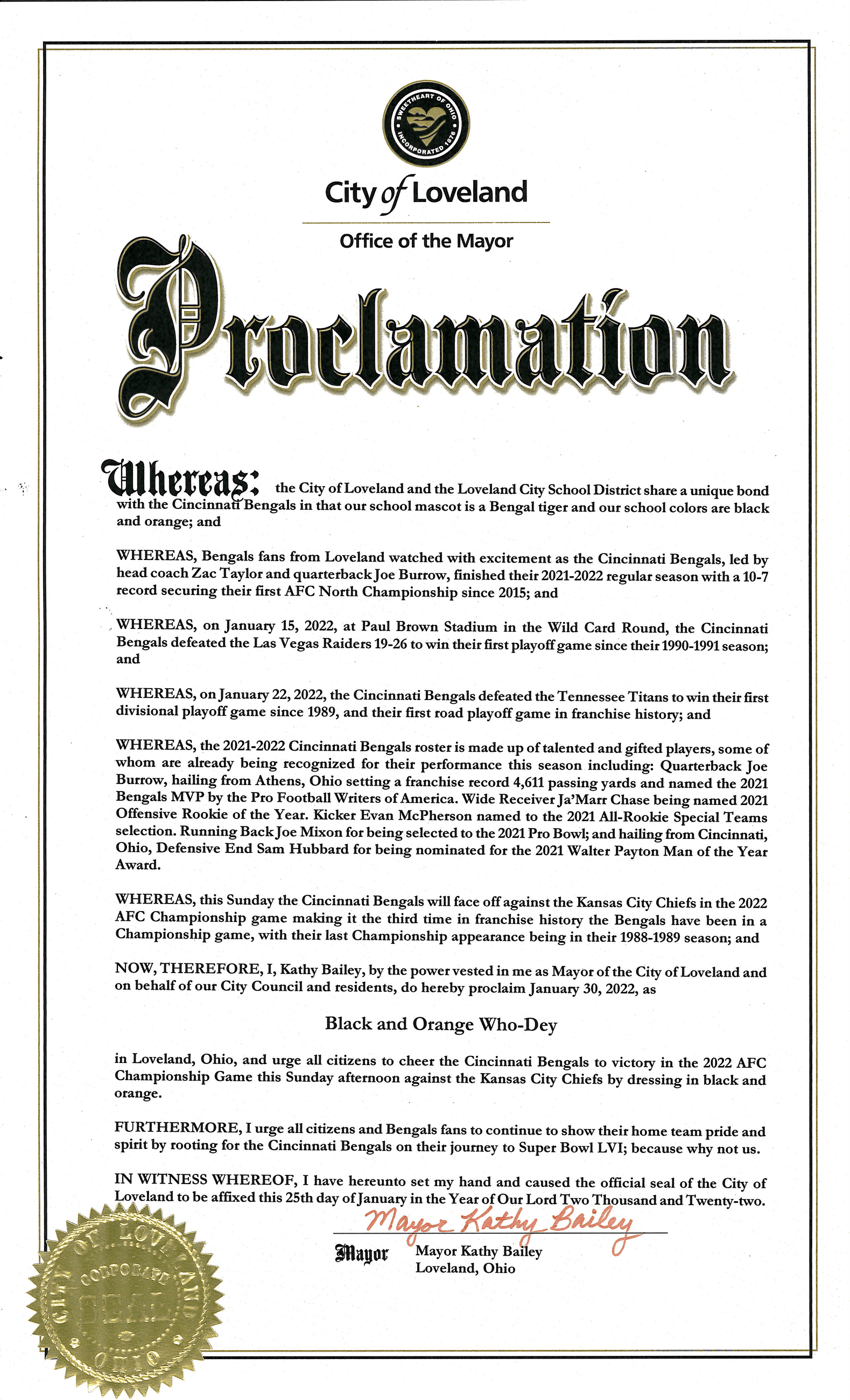Bengals Proclamation