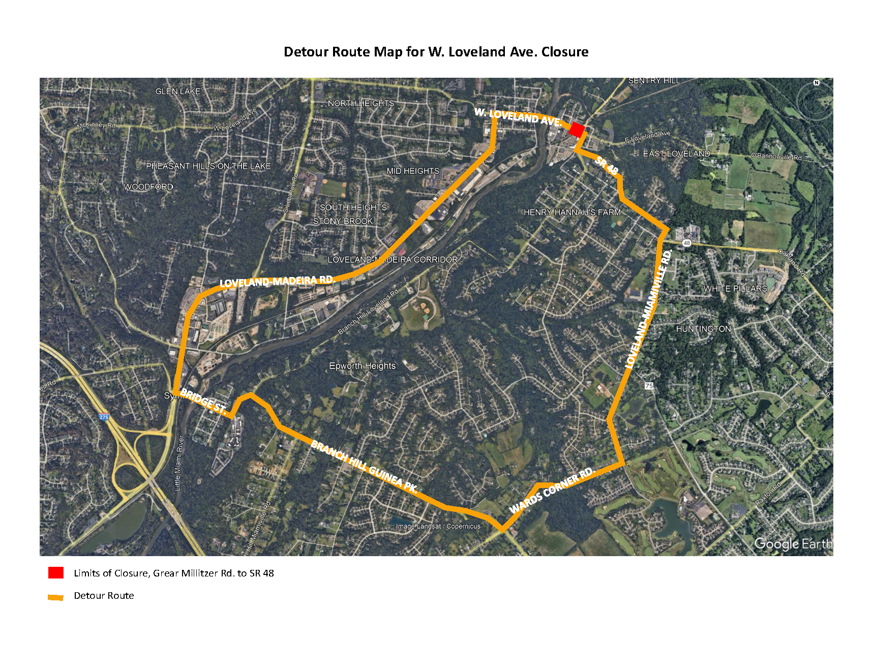 West Loveland Detour Route Map June 11-13 2023